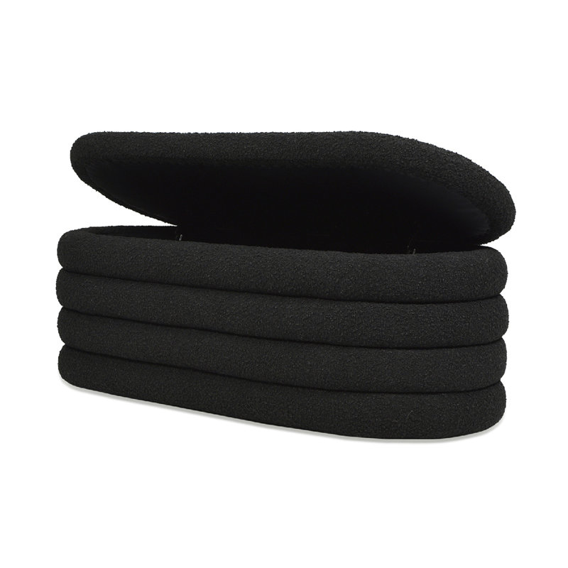 Fuji 49" Upholstered Oval Storage Bench, Ebony  Boucle, Black
