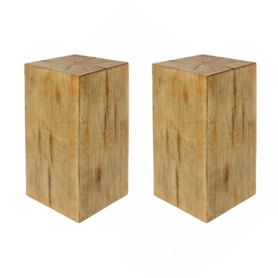 Wood-Look Square-Column MGO End Table, H27.75",Wood Like Distressed Finish, Mix With Different Heights, Indoor Outdoor Use,Natural
