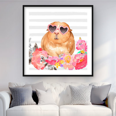 Guinea Pig with Glasses  Framed Matted Print  Home Decor