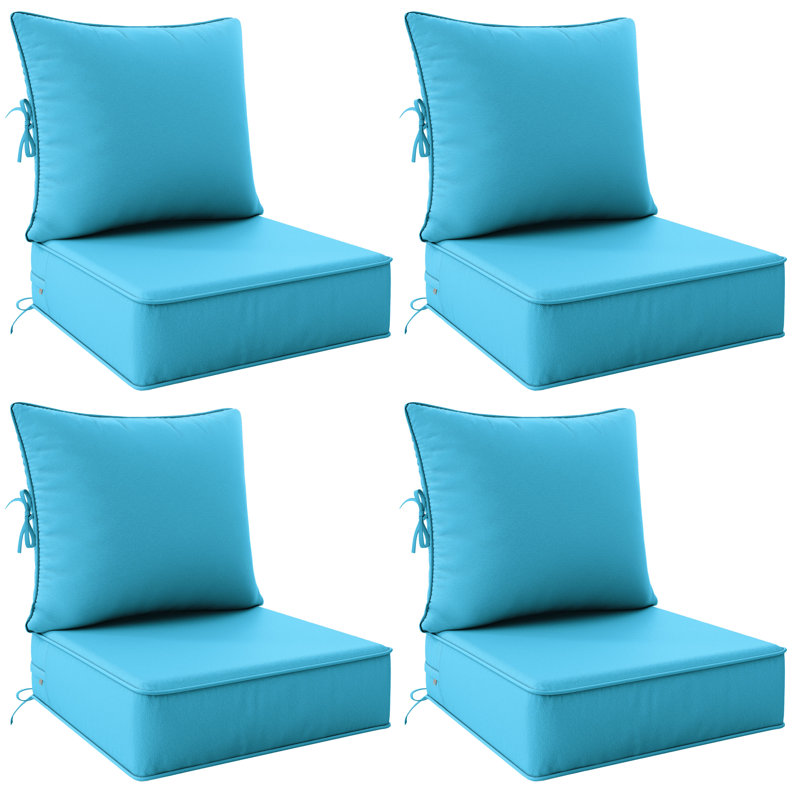 Outdoor 6.5" Thick Deep Seating Cushion Set Water-Resistant & Fade-Resistant Patio Chair Cushions, Aqua Blue
