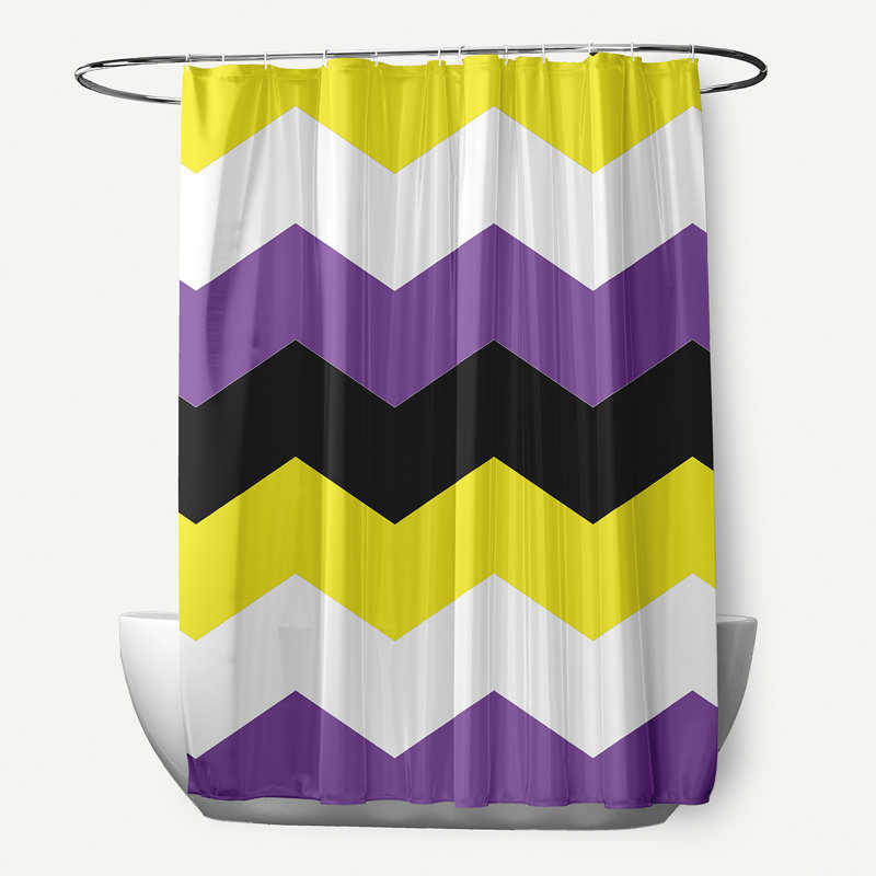 Rideau de douche en polyester à chevrons, Jaune / blanc / mauve / noir