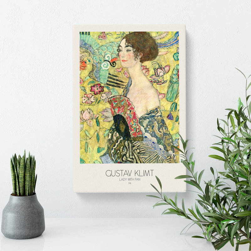 Lady With Fan With Border by Gustav Klimt - Wrapped Canvas, 50cm H x 35cm W x 3cm D