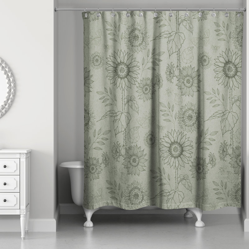 Rideau de douche simple à motif floral, Vert