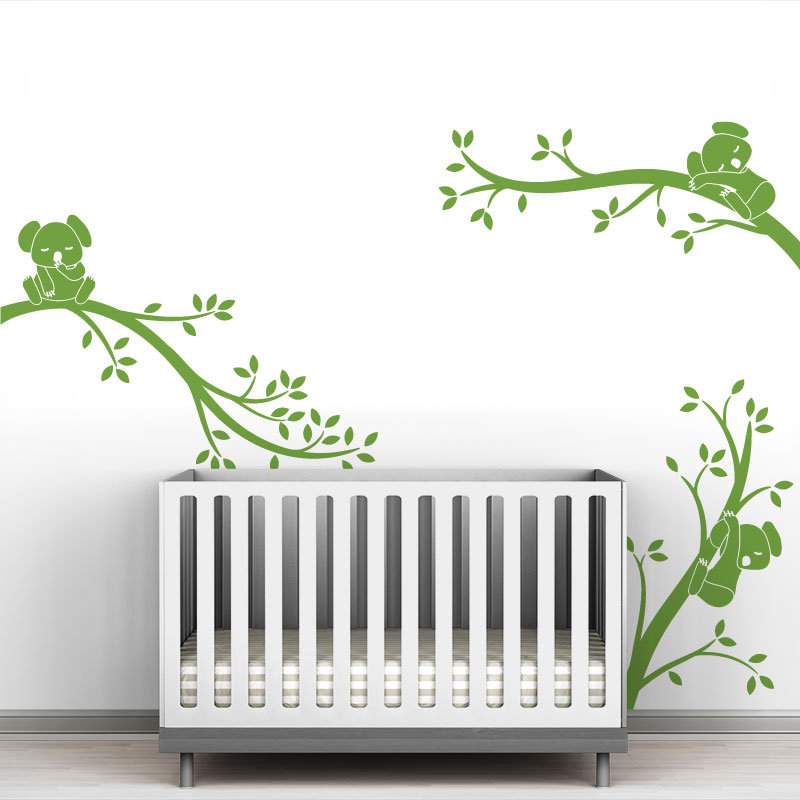 Décalcomanie murale branches monochrome tree branches Koala, Vert lime