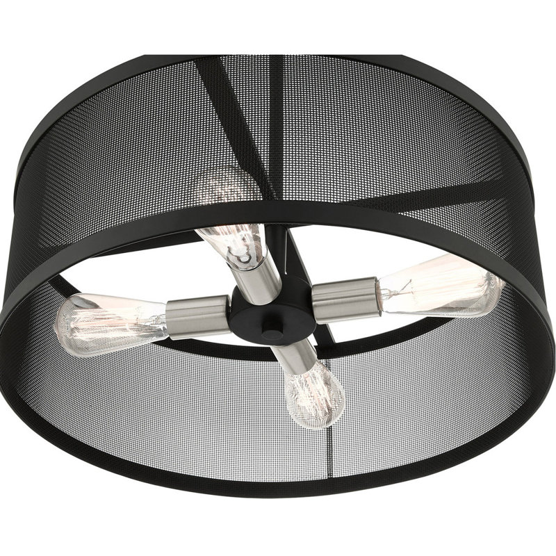 Contemporary Black and Nickel 4-Light Drum Chandelier with Mesh Shade