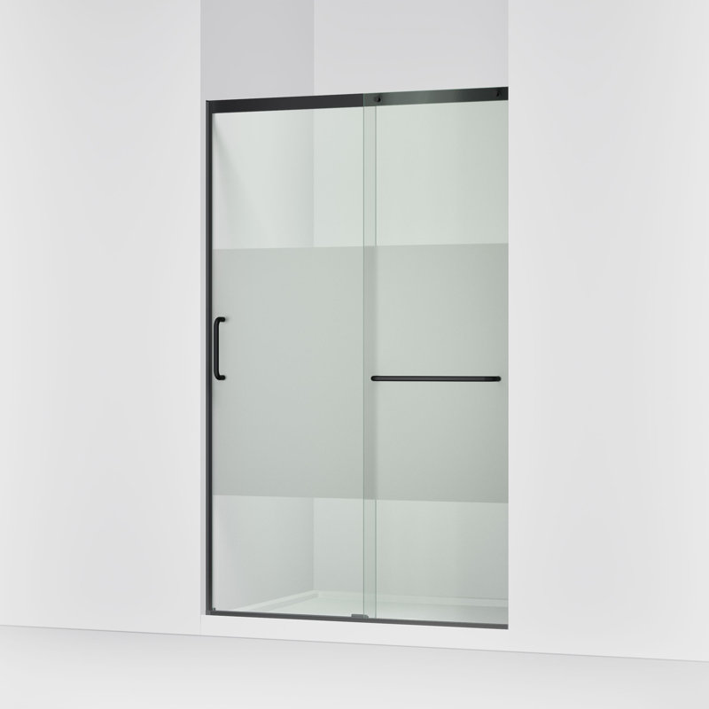 Elate Tall Sliding Shower Door, 75-1/2-In H X 50-1/4 - 53-5/8-In W, With Heavy 5/16-In Thick Crystal Clear Glass With Privacy Band