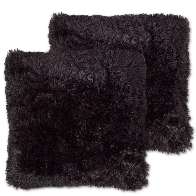 Very Soft and Comfy Plush Faux Fur Throw Pillow, Black