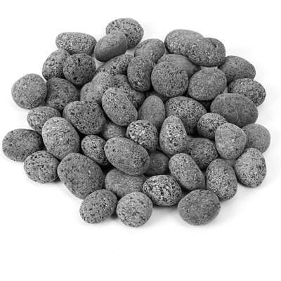 Black Natural Tumbled Stones Round Lava Rock Pebbles for Indoor Outdoor Gas Fire Pit | Fireplaces