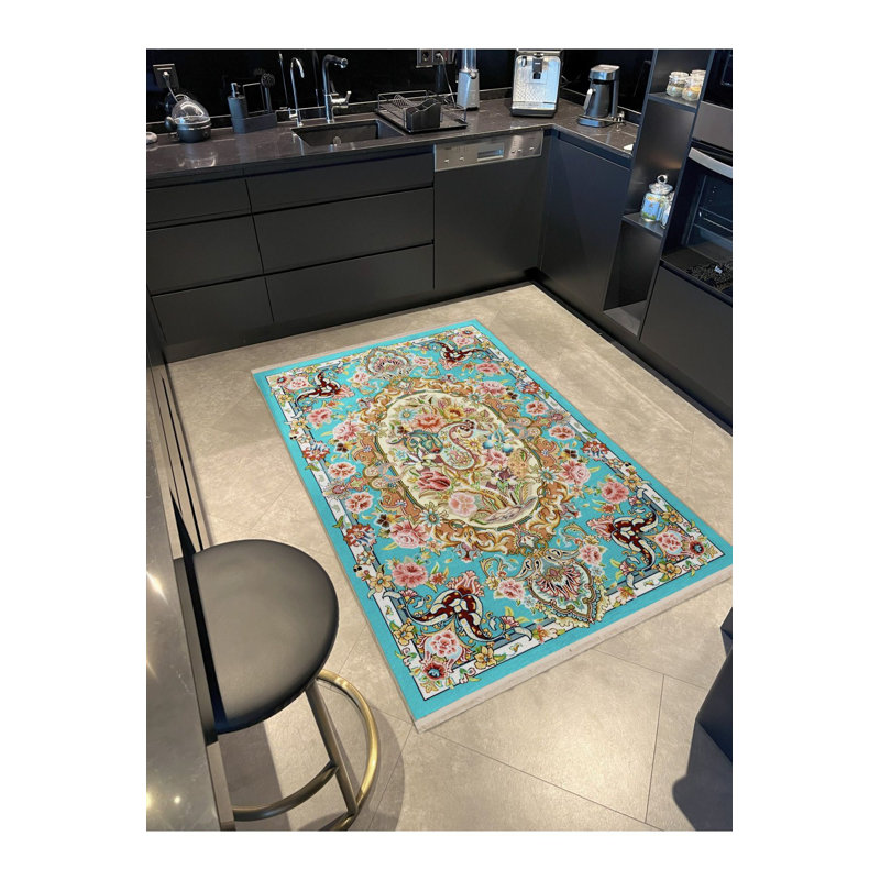 Tapis décoratif moderne à motif floral rose lavable à la machine, Sous-tapis rectangulaire 2 pi 6 po x 4 pi 11 po