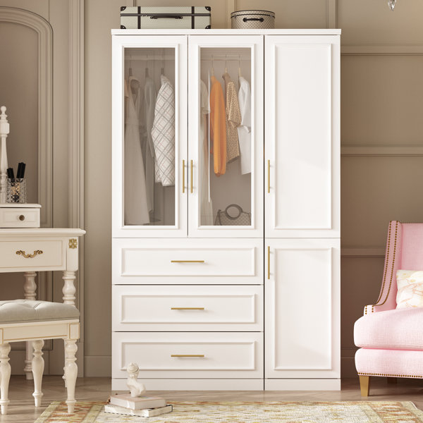 Wardrobe Armoire Clothes Storage Organizer Bedroom Closet Rack Metal Latitude Run Color: White