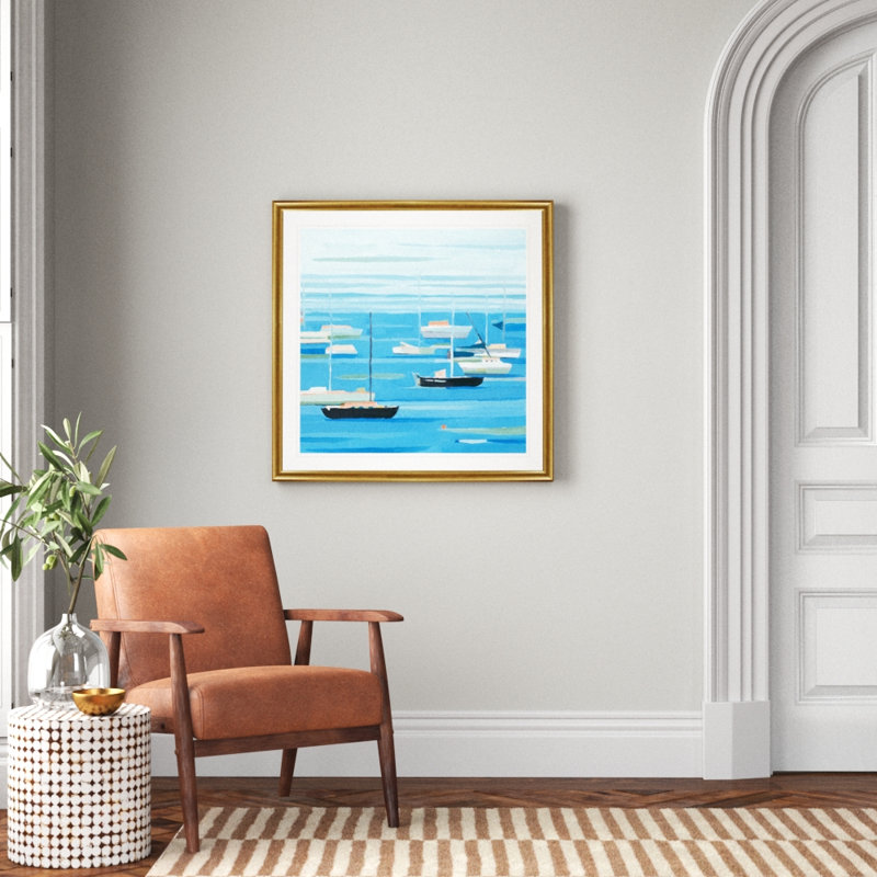 «Summer Regatta II», peinture sur toile, Cadre doré, H 34,5 po x l 34,5 po x P 1,5 po