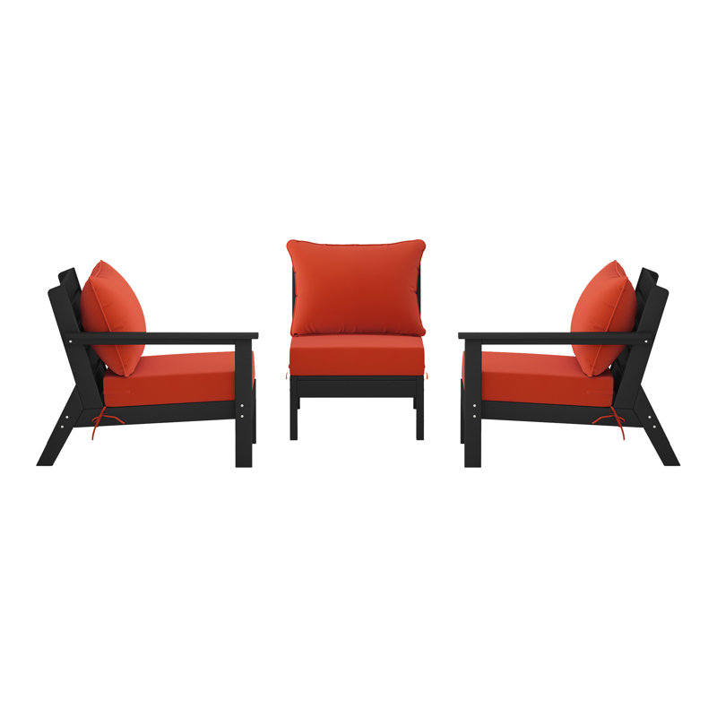 3-Piece Deep Seating Set With Cushions, Black, Orange