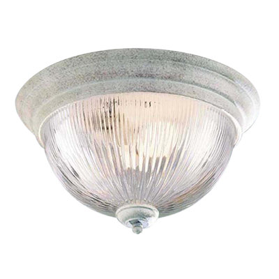 V7812-85 Guylene 2-Light Indoor 13"W Platinum Rust Simple Round Flush Mount with Clear Ribbed Glass Bowl Shade