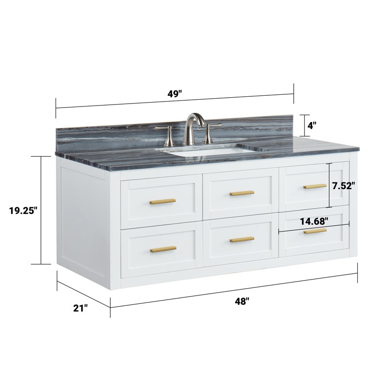 Ralph 48" Wall Mounted Vanity with Palissandro Blue Marble Top, Pre Assembled