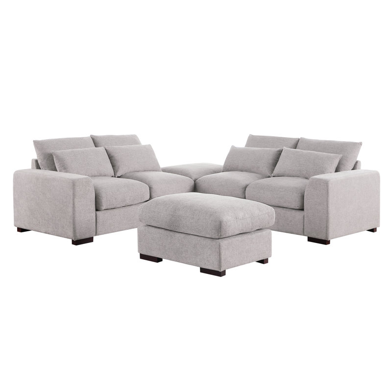 Canapé modulaire en lin avec 2 repose-pieds