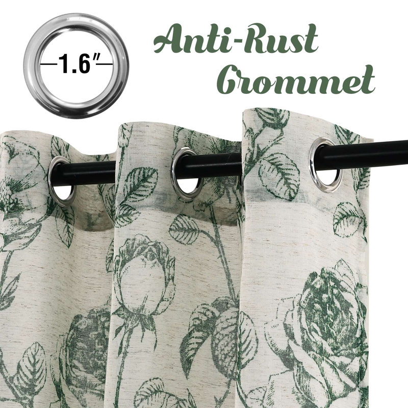 Green Linen Curtains Farmhouse Curtains for Home/Office Light Filtering Burlap Privacy Curtain 2 Panels, 52" W x 63" L