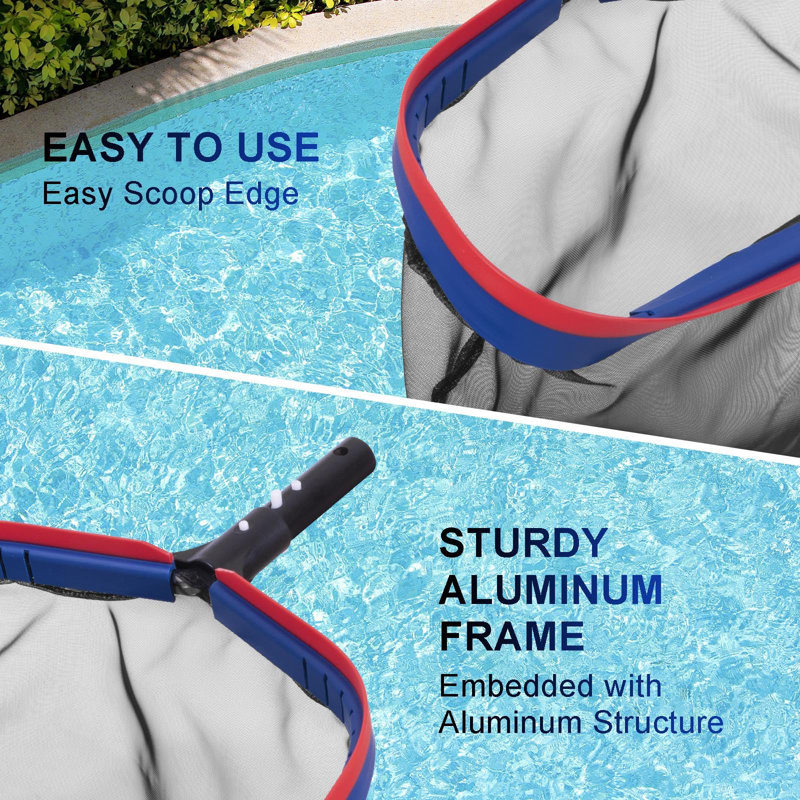 Pool Net And Brush, Fine Mesh Pool Skimmer Net And Heavy Duty Pool Brush Head, Durable Pool Brush & Pool Leaf Net With Aluminum Frame & Handle, Deluxe Pool Cleaning Kit Fit Standard Pool Pole