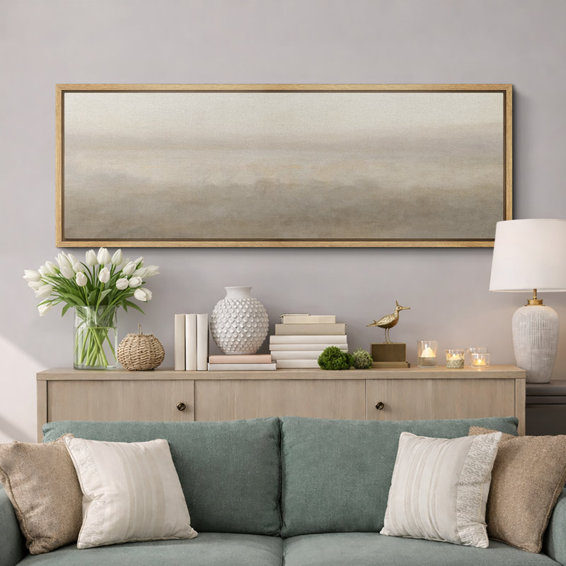Grande impression sur toile encadrée, impression de paysage abstrait beige pour décor neutre moderne, H 20 po x l 60 po
