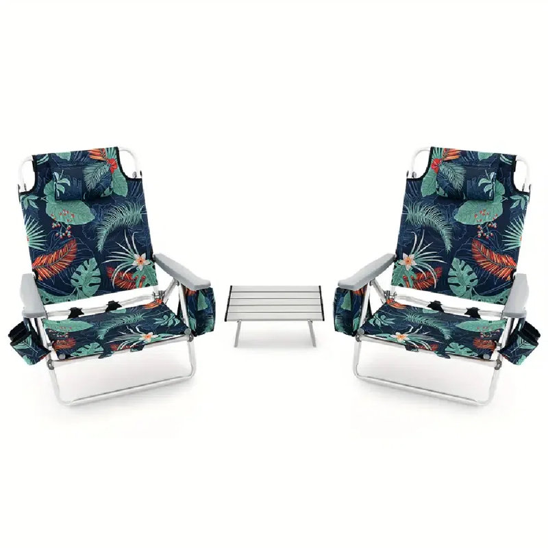 Ensemble de 2 chaises de plage pliantes à dossier repliable pour 5 personnes
