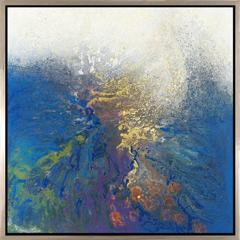 Dispersion Blue Painting, 36" H x 36" W, Silver Framed