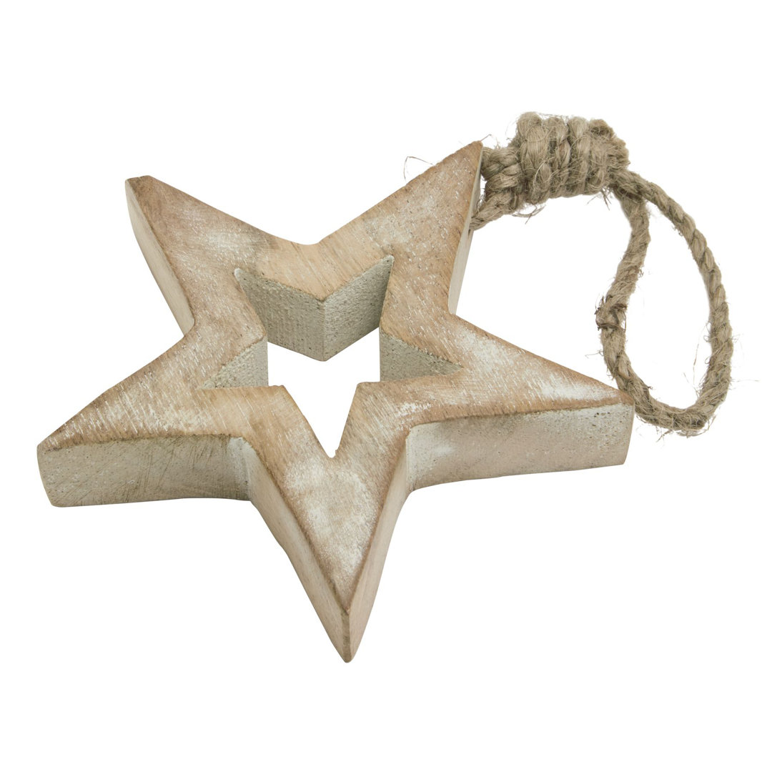 10cm Handmade Star Wood Christmas Hanging Figurine Ornament