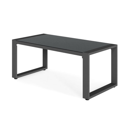 Table basse d'extérieur grise 44 po x 22 po, en aluminium rouillé, en verre trempé, pour la détente