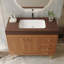 Meuble-lavabo autoportant avec comptoir en faux marbre, lavabo en céramique, 5 tiroirs et pieds en acier inoxydable-1046952354