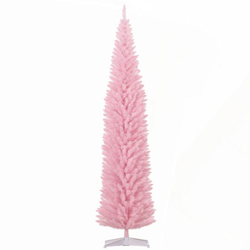 Arbre de Noël rose 8 pi avec 618 pointes de branches réalistes et support en plastique durable pour une installation et un rangement faciles