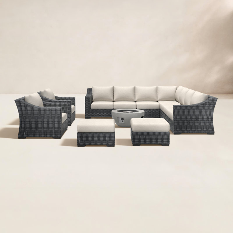 Eloisa Wicker 11 - Person Patio Conversation Set with Cushions, Gray