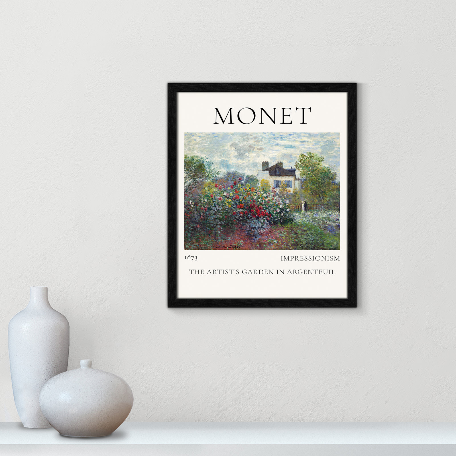 Rocchetto "Artists Garden in Argenteuil" Print, Black Single Picture Frame, No, 19" H x 16" W x 0.75" D