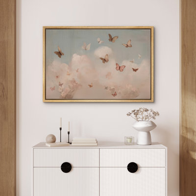 Dreamy Butterflies in Soft Clouds and Floral Mist Print Pictures Frame Canvas Print Wall Art