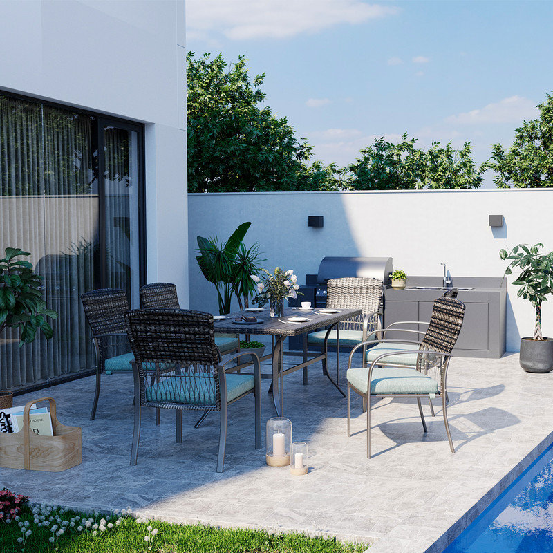 Chaise en rotin avec coussins Deguan (ensemble de 6), Vert