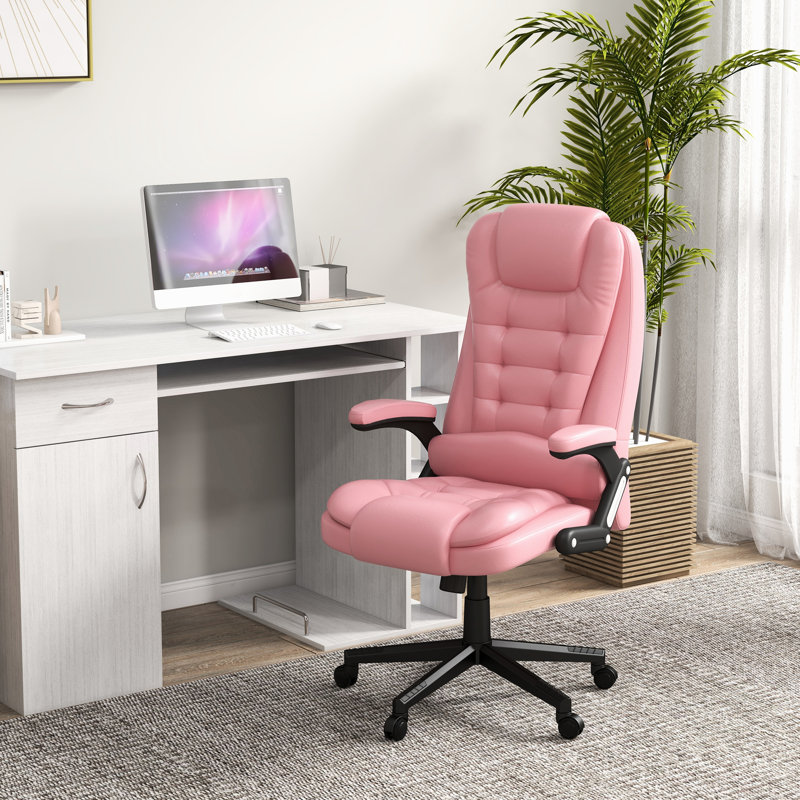 Fauteuil de bureau avec massage chauffant et chauffant, inclinable, cuir d'unité centrale, accoudoir, télécommande, massage chauffant en cuir rose - long confort, inclinable et réglable