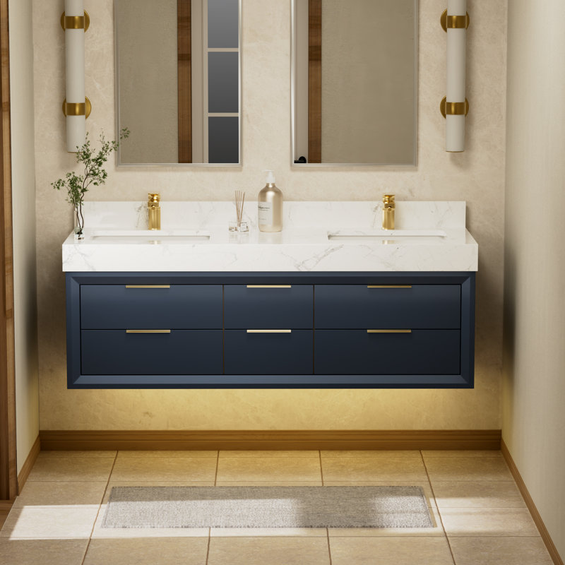 Ensemble de meuble-lavabo simple 48 po avec plateau Mayatte Grado, Bleu, 60"