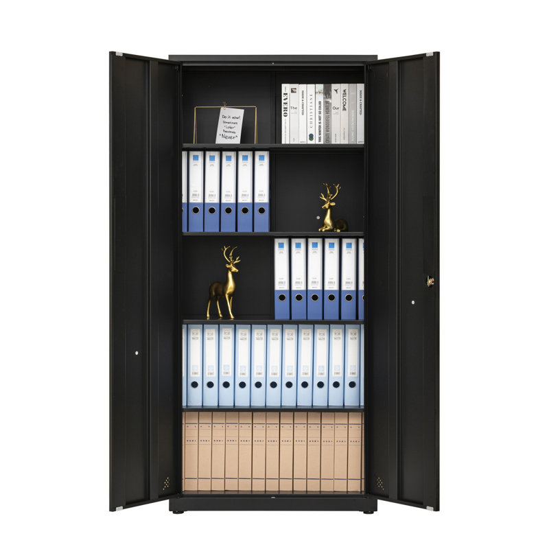 Armoire de rangement haute avec 2 portes et 4 cloisons pour séparer 5 espaces de rangement, conception maison / bureau, Noir