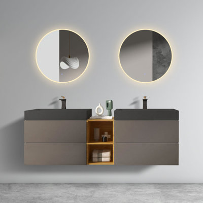 U096-ALICE72W-102 Meuble-lavabo de 72 po avec deux lavabos et tablette ouverte Alice
