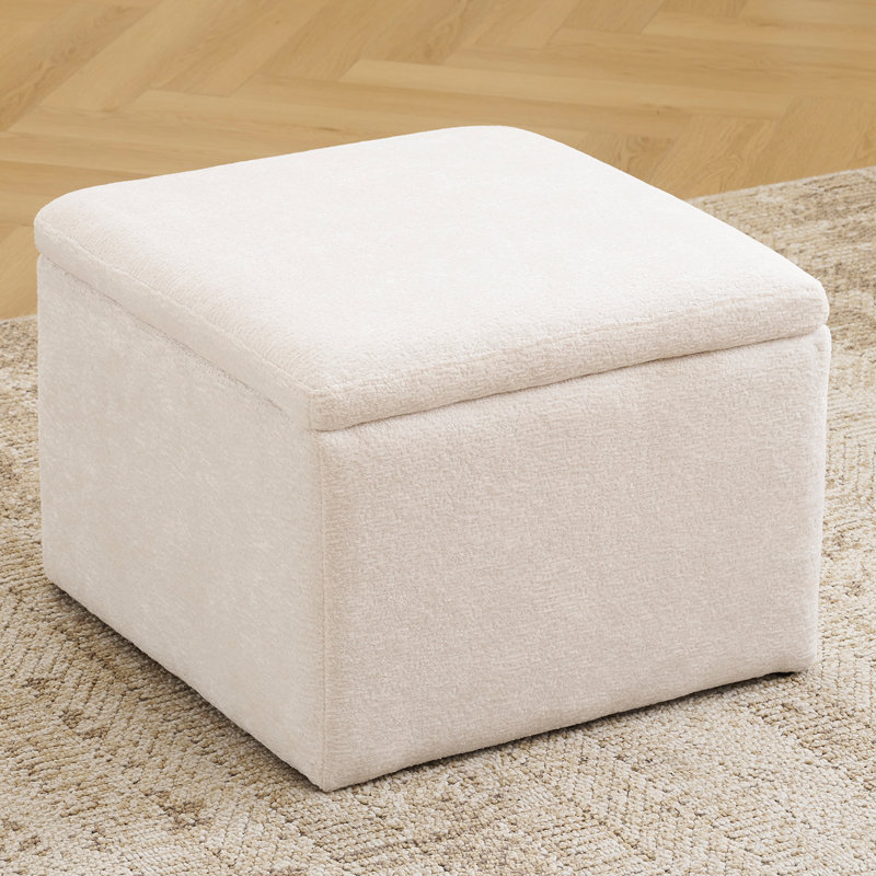Cube Storage Ottoman,  Multi-Functional Footrest,White, Chenille, White