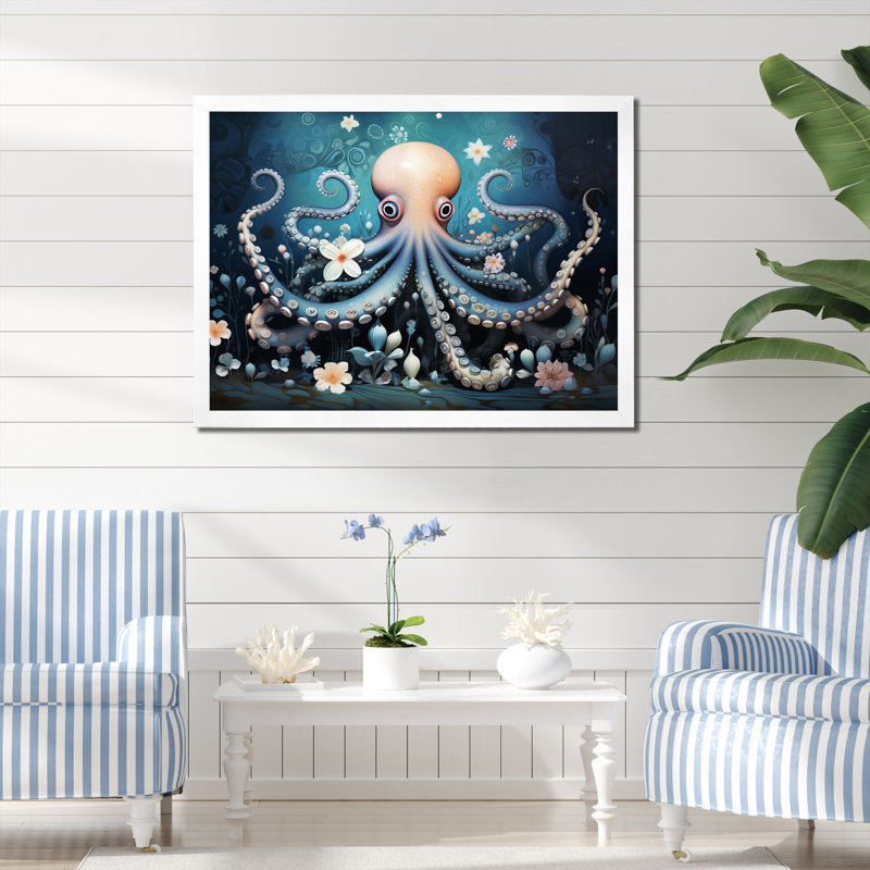 Pieuvre éthérée au fond profond, Illustration I, H 16 po x l 32 po x P 1 po, Cadre photo blanc
