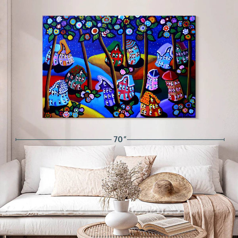 Whimsical Hills Houses Trees, 34" H x 51" W