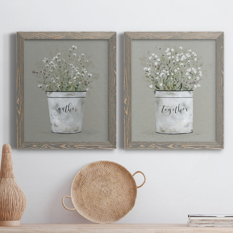 Bouquet Of Grace Bucket Gather - 2 Piece Single Picture Frame Painting on Canvas, Grey, 20" H x 17" W x 1" D