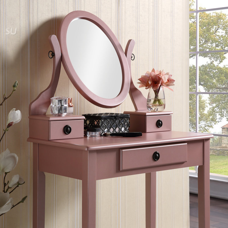 Ensemble coiffeuse et tabouret de maquillage Landisburg, Or rose