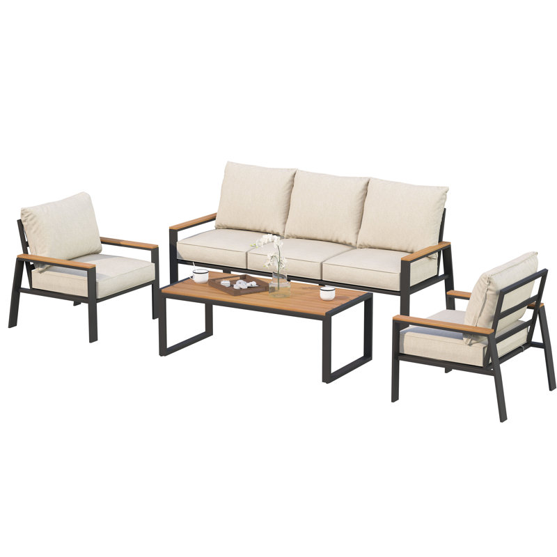 5 - Person Outdoor Seating Group with Cushions, Beige