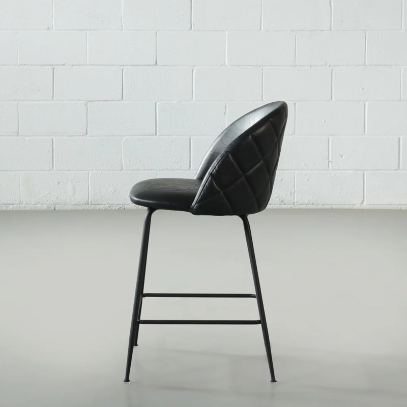 Hattaway Upholstered Counter Stool with Metal Frame, Black