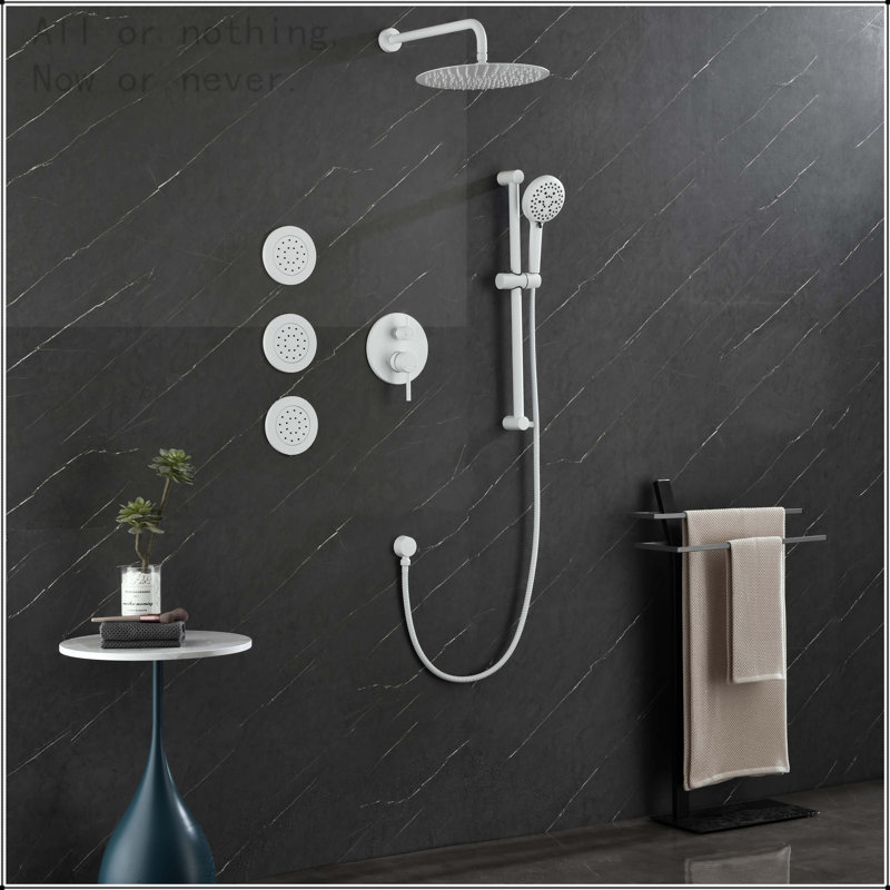 Multi-Function Wall Mounted Shower System with Body Sprays, White