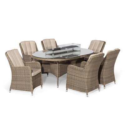 Balch 6 Seat Oval Rattan Fire Pit Dining Set