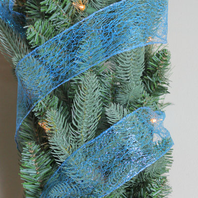 Ruban d'artisanat de Noël scintillant bleu uni 2,5 po x 10 pi