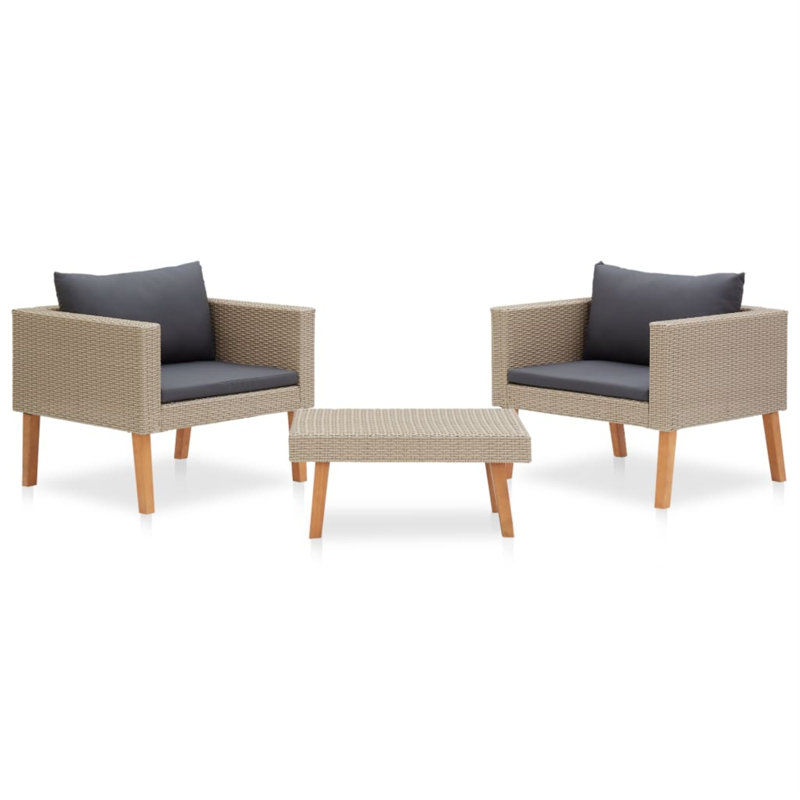Liutulf 3 Piece Lounge Chair with Cushions, Black, Beige