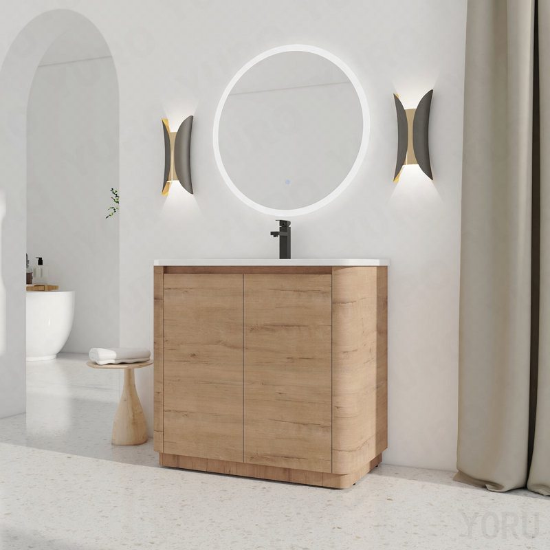 Meuble-lavabo autoportant 36 po avec lavabo en céramique blanche et porte à fermeture en douceur, emballage Kd, contreplaqué