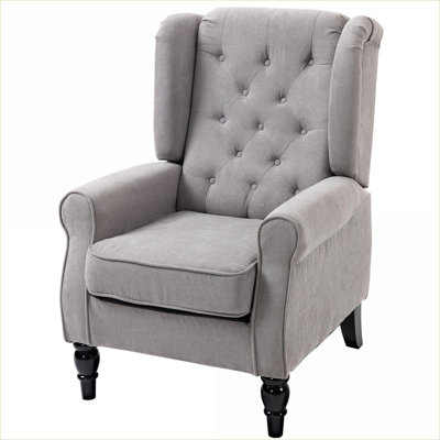 For Living Room Bedroom Office Button-Tufted Wingback Accent Chair Thick Padded Seat Soft Gray Fabric