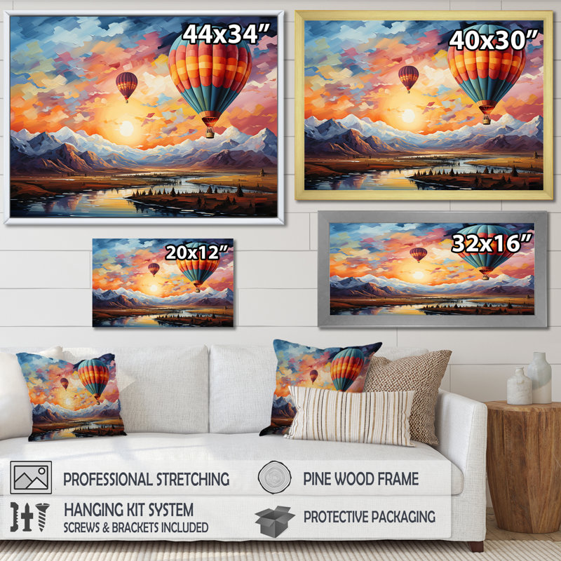 «Expressionist Balloon Flight I» sur toile, H 12 po x l 20 po x P 1 po, Cadre doré simple